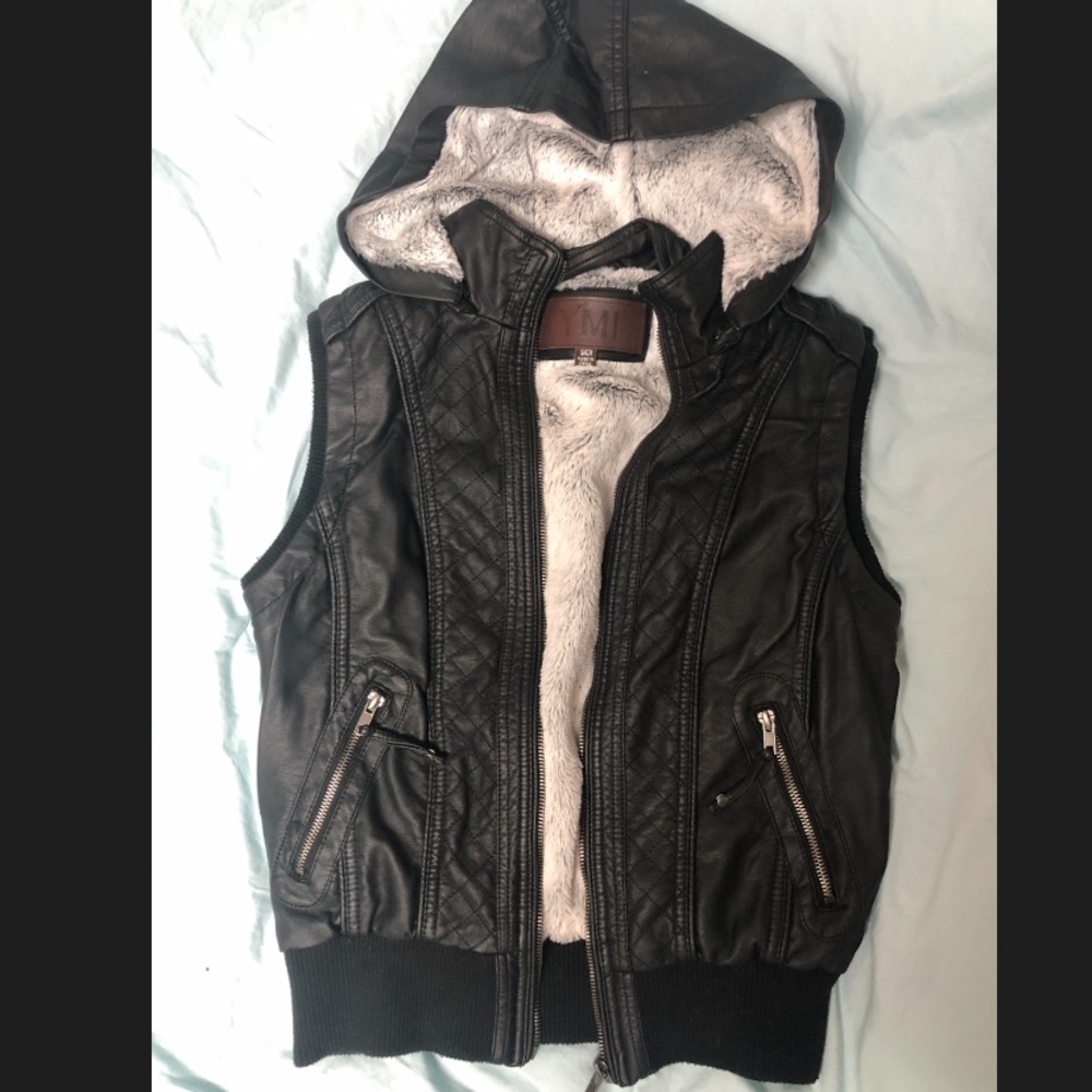 Black leather winter vest